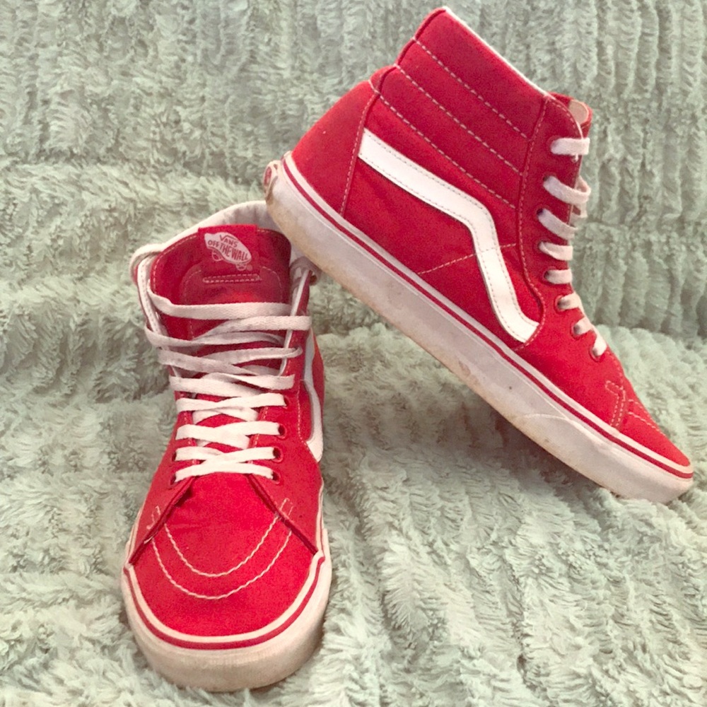 HIGH TOP RED CANVAS VANS- men sz 9.5/women sz 11